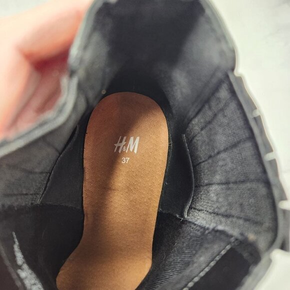 H&M Leather Pointed Toe Black Ankle Boots Booties Women's Size 37 (US 6) - Picture 8 of 11